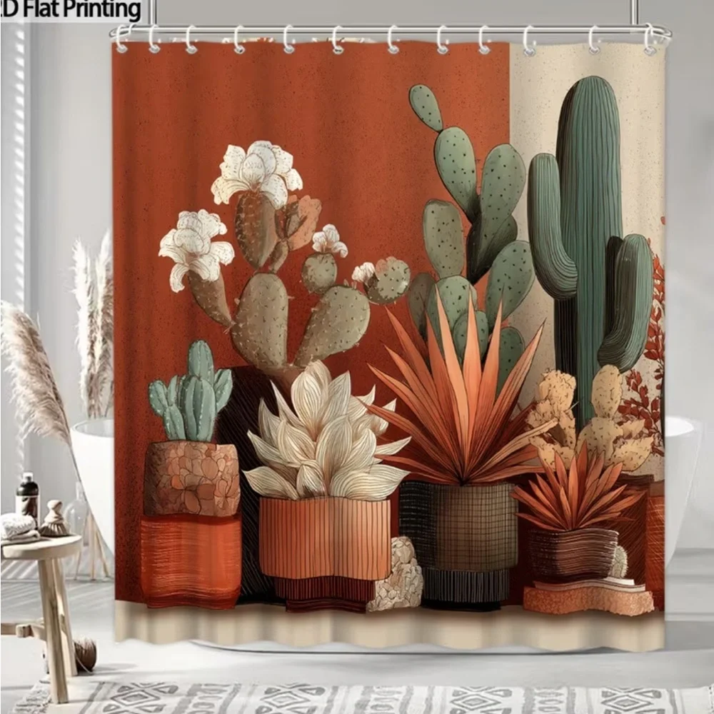 🌵 Southwestern Cactus Shower Curtain Boho Desert Bathroom Decor 70x70